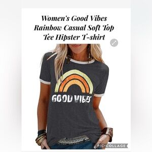 Women's Good Vibes Rainbow Casual Soft Top Tee Hipster T-Shirt /size xl
